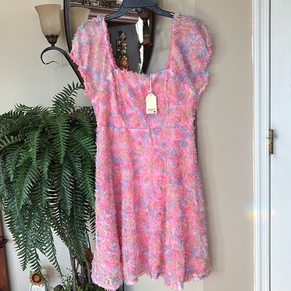 Brand New JODIFL Pink Rainbow Pastel Textured Floral Dress Babydoll Lined - Picture 15 of 15